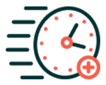 Green and orange icon of speeding time clock