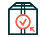 green and orange icon of shipping box with checkmark on the front