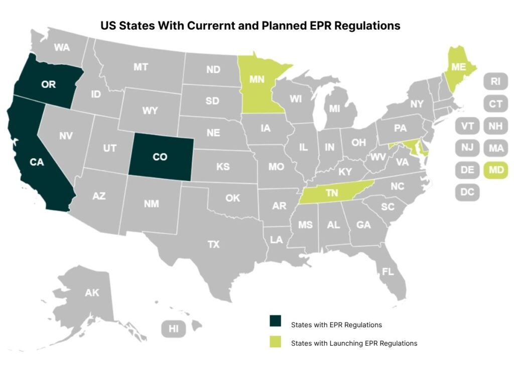 EPR compliance map showing active states and upcoming requirements